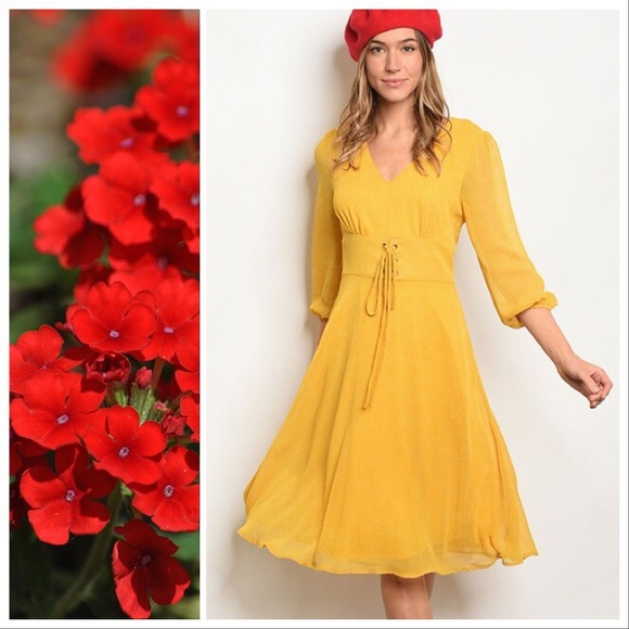 *LAST ONE* Retro Style Mustard Midi Dress - Picture 3 of 7